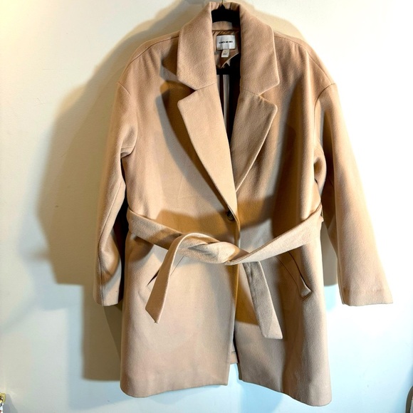 ELIZABETH and JAMES Sz L Coat Partly Lined Oversized Belted Peek Lapel Pockets - Picture 2 of 12